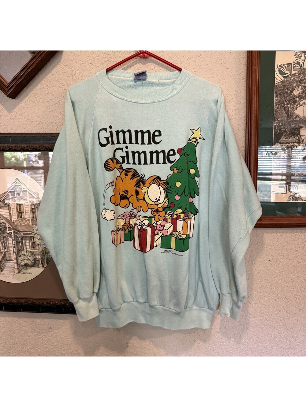 Vintage 70s/80s Gimme Gimme Garfield Christmas Tree Presents Sweatshirt Size 2XL